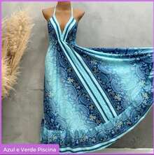 Dress, Random Print, Fabric, Backless / Bare Back, Beach - azul con azul cielo - Ver 3