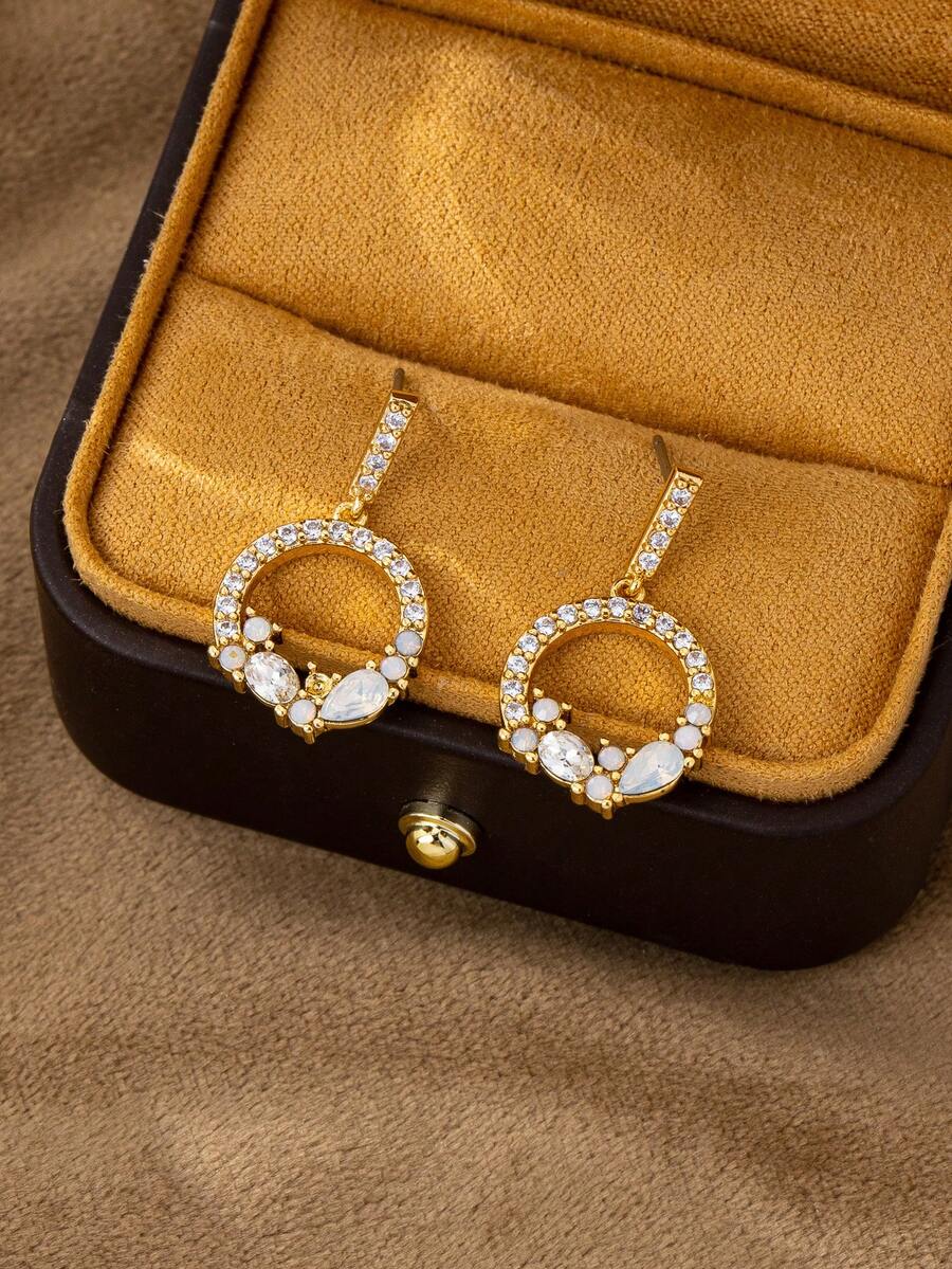 1对2026新款微镶钻石圆形耳钉，奢华小众设计，优雅少女款 - 圓形微鑲鑽耳釘 - 查看 1