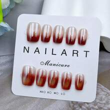 10片装手工美甲套装，摩卡棕色短梯形，香氛法式美甲贴纸，指甲贴纸，新年美甲，情人节美甲，UV凝胶美甲，夏季美甲，可佩戴美甲贴，优雅设计，高端法式风格，凝胶指甲油，闪粉，猫眼效果，金属光泽 - 摩卡棕 - 查看 14