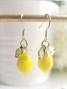 1 Pair Sweet Fresh Lemon, Flower & Leaf Decor Earrings - Multicolor - View 2