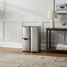 Kitchen Waste Bin With 3 Compartments, Stainless Steel, Pedal Bin, Waste Separation System With Soft-Close Lid, Removable Inner Bucket, 60L (30 + 17 + 13 L) - Silver - View 7