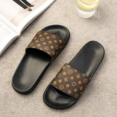 男士拖鞋一双，特殊印花设计，柔软EVA平底防滑室内拖鞋，超级舒适防滑男士休闲拖鞋，男士凉鞋，适合日常、休闲和度假穿着，早春款