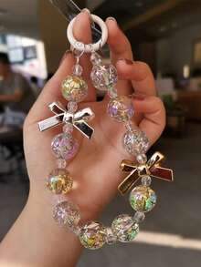 优雅蝴蝶结红金串珠手链，多功能手机挂绳，时尚新年礼物（女士）- 可作钥匙扣、耳机套、腕带 - 彩色 - 查看 12