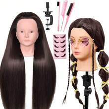 Mannequin Head 26Inch Styling Training Head Cosmetology Manikin Head Doll Head For Braiding Hairdressing With Clamp And Combs&False Eyelashes DIY Hair Styling Set - Multicolor - View 11
