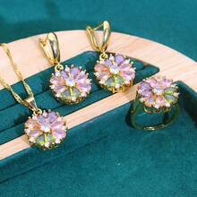 优雅多色立方氧化锆项链耳环套装 - 18K镀金 - 情人节、婚礼和送礼的理想之选 - 彩色 - 查看 4