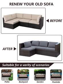1pc Corn Kernel Jacquard Outdoor Sofa Seat Cushion Cover, Water-Resistant, Solid Color Polyester Elastic Removable Half-Wrapped Sofa Seat Cushion Cover, For Patio, Terrace, Garden Sofa - Grey - View 5