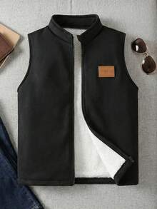 1 件男童休闲户外舒适黑色保暖内衬夹克，秋冬 - 黑色 - 查看 10