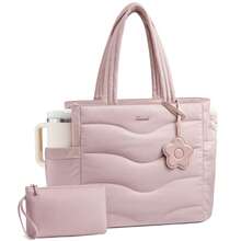 LOVEVOOK Tote Bag For Women,Puffer Work Bag,Quilted Teacher Nurse Tote Bag With Zipper For Travel Gifts For Women - 粉色 - 查看 1