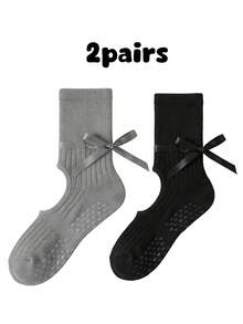 1/2/3双装女士防滑瑜伽袜，带绑带，可爱普拉提袜，适合舞蹈室室内运动，防滑圆点袜 - 彩色 - 查看 10