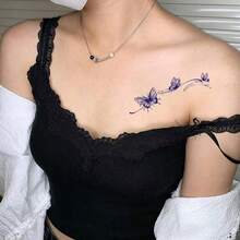 3 Sheets/Set Chinese Style Temporary Tattoos, Elegant Ink Lotus Flower & Butterfly Makeup Design, Sweat-Proof, Matte Finish, Semi-Permanent Herbal Tattoos, Lasting 7-14 Days, Ideal Gift - Brown - View 6