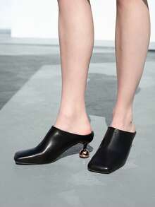 CHICVUE 2025春夏新款酒杯跟方头拖鞋，复古通勤露跟高跟鞋，圣诞礼物 - 黑色 - 查看 3