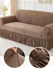 1 pièce Housse de canapé extensible à motif de feuilles jacquard, anti-poussière et anti-salissure, protecteur de canapé à couverture complète élastique, décoration d'intérieur, lavable en machine, housse de coussin non incluse - Marron - Voir 11