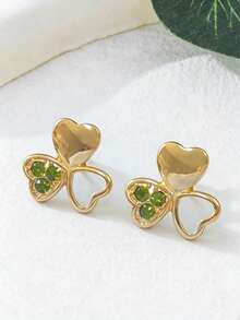 1 Pair Fashionable Luxury Faux Gemstone Clover Stud Earrings, Versatile For Women's Daily Wear, Parties, And Festivals - Shamrock Earrings - View 8