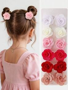 10pcs/Set Girls Faux Flower Rose Hair Clips, Versatile Side Bangs Clips, Non-Damaging Hairpins, Suitable For Daily Use - Multicolor - View 2