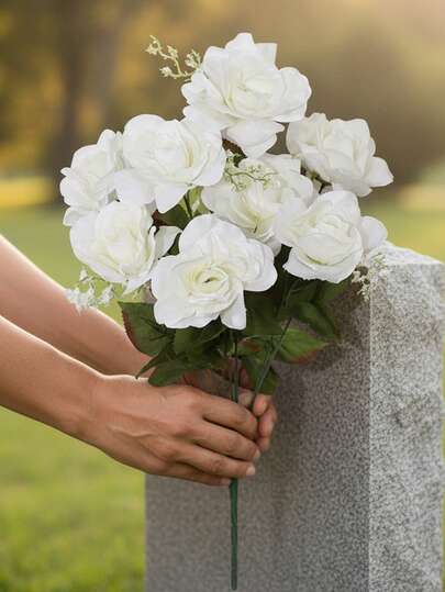 1PC Artificial Grave Rose, Available In Three Colors, PE Material Ideal For Party Events, Holiday Celebrations, Birthday Party Decorations Suitable For Home Entrances, Hotels, Restaurants, Living Rooms, Bedrooms, Wedding Banquets, Kitchen & Garden Decorations Perfect For Outdoor Parties, Holiday Celebrations, Birthday Party Decorations, And Easter Decorations