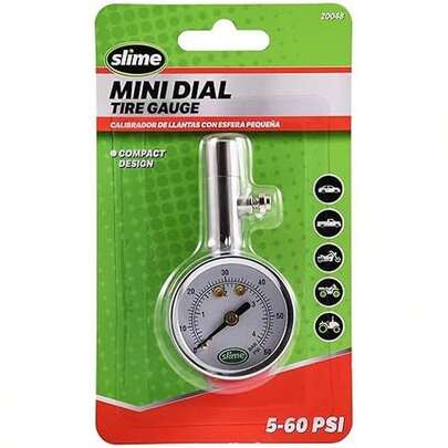 Slime 20048 Dial Gauge, Analogue, Mini, 5-60 Psi With Bleeder Valve
