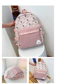 Mochila Escolar de computadora de viaje escolar Linda Mochila para Adolescentes moda informal dibujos de conejos con Compartimento para Laptop - Rosa - Ver 1
