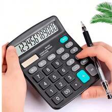 12-Digit Commercial Calculator With Large Screen (Dual Power Solar Or Battery) - Black - View 1