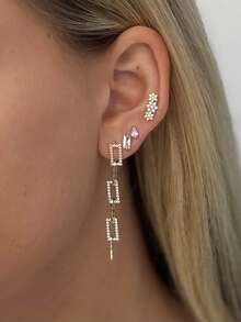 18K镀金925纯银优雅奢华独特水滴形立方氧化锆耳环，女士日常佩戴 - Zircon Earrings - 查看 3