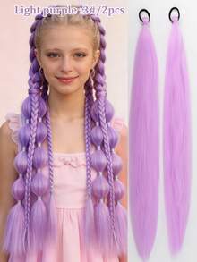 1 peça/2 peças Extensão de Peruca Trançada Colorida Roxa de 26 Polegadas para Crianças no Halloween, Acessórios de Cabelo Sintético Longo e Liso com Rabo de Cavalo Volumoso - Multicolorido - Visão 17