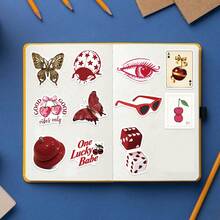 50pcs Y2K Aesthetic Stickers, Including Urban Girl Stickers, Y2K Style Black & White Stickers, Urban Stickers, Leopard Print Stickers, Art Stickers, Cartoon Stickers, Graffiti Stickers, Vinyl Stickers, Suitable For Water Bottles, Tumblers, Guitars, Luggage, Phones, Phone Cases, Laptops, Skateboards, Great Gift Item. - Red - View 7