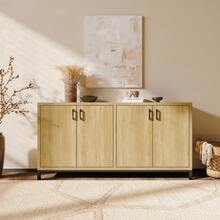 Comanlai Mobile da cucina 160x35x80cm con 4 ante, credenza, mobile vintage con quattro ante in effetto legno naturale, mobile da pranzo in stile industriale, mobile multifunzionale, ampio spazio di archiviazione. - Castano - Visualizzare 6