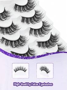 7对仿貂毛假睫毛，5D蓬松凌乱卷翘，动漫湿润睫毛嫁接，美妆时尚长浓密自然卷翘湿润假睫毛，返校必备化妆工具 - 濃密款 - 查看 4