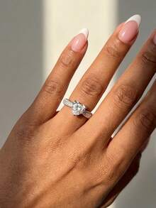 Stylever 1pc Sparkling Cubic Zirconia Heart Shaped 925 Sterling Silver Ring, Luxury Women's Jewelry, Gift For Her - Silver - View 3