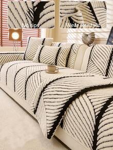 1件加厚柔软保暖法兰绒沙发垫套，现代简约防滑保暖沙发座垫，防尘可水洗沙发套，清新时尚柔软防褪色宠物友好型保护套，适用于卧室、办公室、客厅组合家具、L型沙发和1/2/3/4座沙发 - 黑與白 - 查看 2