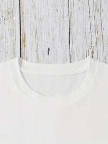 Camiseta Con Estampado Gráfico, Manga Corta Y Cuello Redondo, Top Casual Para Verano Y Primavera, Ropa De Mujer - [Blanco] - Ver 5