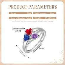 1pc Adjustable Heart-Shaped Birthstone Ring (Women), Women's Ring, Personalized Ring, Mother's Ring, Birthstone Ring, Custom Ring, Name Ring, Family Birthstone, Gift For Her - Multicolor - View 6