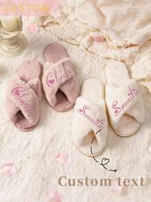 Custom Fluffy Slippers,Custom Bride Slippers,Fluffy Bridesmaid Slippers,Bride Slipper Personalized,Christmas Party Slippers,Fluffy Slippers,Bride To Be Gift, Bridesmaid Gift, Bachelorette Party, Fluffy Slippers - Multicolor - View 2