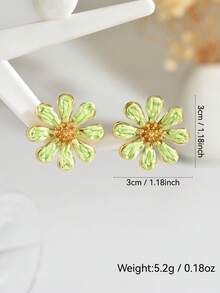 1 Đôi bông tai đinh tán hình hoa cúc thủ công làm từ sợi raffia, kiểu dáng Bohemian, thích hợp cho đám cưới, cô dâu, phù dâu, Ngày Valentine, Ngày của Mẹ, làm quà tặng cho bạn bè và người yêu, hoặc đeo hàng ngày cho phụ nữ. - màu xanh lá - Xem 3