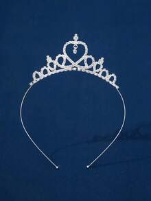 1pc Women Rhinestone Heart Decor Luxury Style Bridal Headband Party Tiaras Valentine's Day Valentines - Silver - View 9