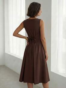 A&DD MODA, REF:Y536 - Women's Dress, Ties On Both Sides, Open Design, Easy To Wear, Elegant Skirt, Suitable For Important Festivals - 巧克力棕 - 查看 2