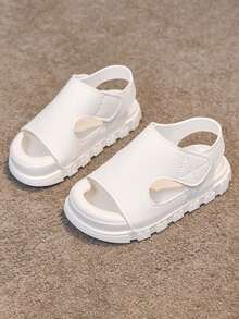 1双男女通用新款简约设计闭趾平底可爱凉鞋，软底防滑儿童沙滩鞋，适合夏季穿着 - 米色 - 查看 5