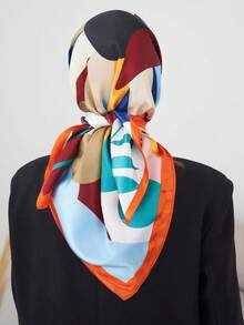 Elegant Women's Printed Satin Scarf 90x90 Large For Hair - L26/laranja - Xem 4