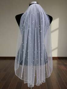 1pc Pearl Bridal Veil, Classic Minimalist Wedding Dress Accessory, Waist Length - Multicolor - View 11