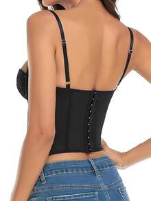 1pc Lace Bralette Cute Bustier Top, Sexy Women's Clubwear Party Crop Top With Clasp - Black - View 2