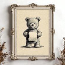 1 tấm tranh canvas in hình gấu bông Teddy cổ điển (có khung/không khung) dùng để trang trí nhà vệ sinh, phòng ngủ, nhà hiện đại, với họa tiết động vật ngộ nghĩnh, thích hợp để trang trí. - A - Xem 2