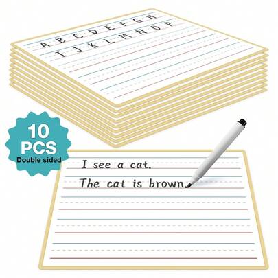 10pcs Double-Sided Blank Line Practice Boards, Dry Erase ABC Letter Writing Practice Cards, Number And Sentence Writing Practice Cards, Suitable For Preschool And Kindergarten, Classroom And Home Learning, Essential For Teachers, Children's Handwriting Learning Materials