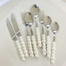 2/4/12/24pcs Set Exquisite Pearl-Shaped Stainless Steel Silverware Set, Includes Ceramic Handle Dinner Knife, Dessert Spoon, Fork And Soup Spoon - Unique Elegant Kitchen Tools And Accessories, Suitable For Restaurant And Home Daily Dining - Gold - View 14