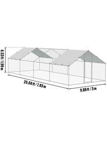 Large Metal  With Run, 9.8x25.6x6.5 Ft Walk-In Chicken Runs For Yard With Cover, Spire Roof Hen House With Security Lock For Outdoor And Backyard, Farm, Duck Rabbit Cage Poultry Pen - Bạc - Xem 10