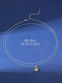 1pc Simple & Fashionable Waterdrop Shaped Stainless Steel Pendant Necklace For Women, All-Matched Collarbone Chain Everyday Accessory - Silver - View 11