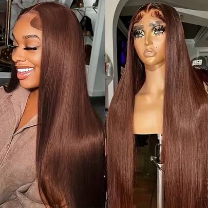 200% Density 30Inch HD 13x4 Lace Frontal Straight Natural Brown 4# Color Straight Wig Virgin Brizilian Hair Wigs 5x5 Put On And Go Pre Cut 3 Seconde Wear Glueless Wig Blended Wig Beginner For Women 13x4 Ear To Ear Lace Front Long Hair Pre Plucked Natural Hairline 8-34inch Wig Daily Use