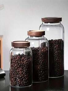 Cloud Bead No.1 Small Glass Storage Jar With Airtight Lid, Coffee Container With Wooden Lid, Glass Canister For Storing Beans, Rice, Sugar - Multicolor - View 1
