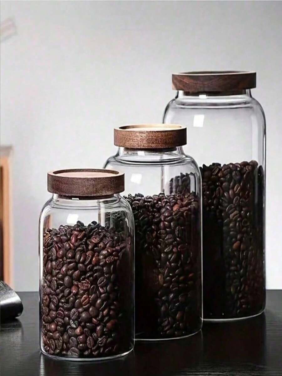 Cloud Bead No.1 Small Glass Storage Jar With Airtight Lid, Coffee Container With Wooden Lid, Glass Canister For Storing Beans, Rice, Sugar - Multicolor - View 1