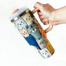 One 40-Ounce Stainless Steel Insulated Water Bottle - Durable, With A Cute Cat Design, Perfect As A Gift For Girls. Car, Home, Office, Travel, Party Supplies. - 彩色 - 查看 3