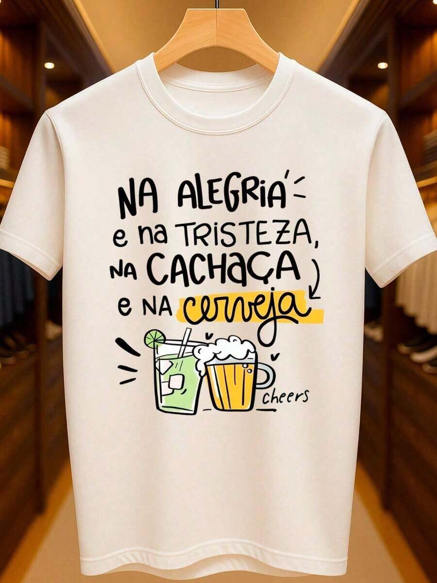 Camiseta Carnaval Engraçado Na cachaça e na cerveja Meme Bebida Álcool Básica Unissex 100% Algodão Premium – Masculino e Feminino | Casual, Streetwear, Plus Size, Lançamento com Envio Imediato em Várias Cores - Branco - Visão 1