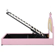 Upholstered Bed 90*200, Hydraulic Bed, With Slatted Base And Headboard, Children's Bed, Wooden Slatted Frame, Easy Assembly, Height-Adjustable Headboard, PU, Pink - Pink - View 7